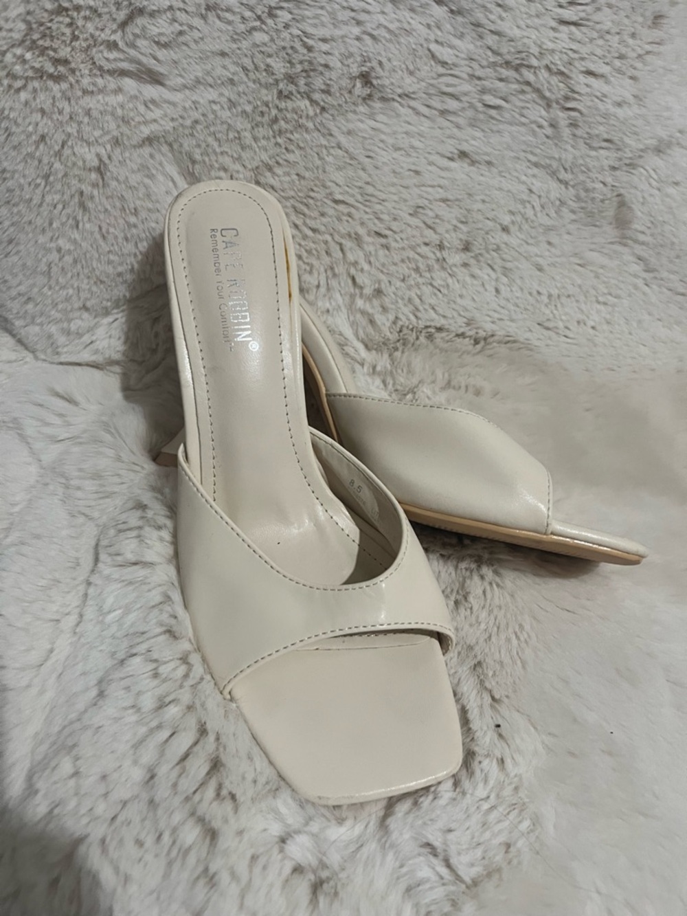 Cape Robbin Cream Square-Toe Slide Heels
